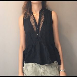 Sandro black lace peplum top